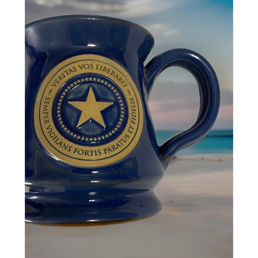 Patriot Seal Deneen Pottery Hand Thrown Mug- Latin Quotes & Star- Patriotic Dad